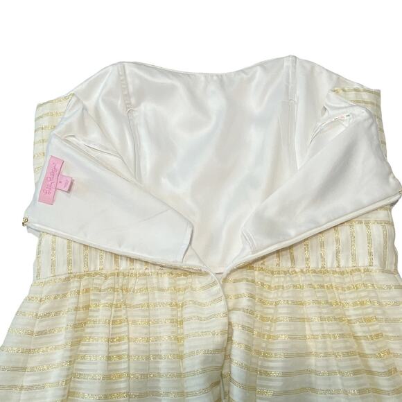 Lilly Pulitzer Kerry Striped Strapless Fit and Flare Dress White Gold Women 8 - Picture 10 of 13